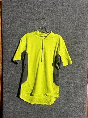 Trayl Cycling Jersey Mens Medium Yellow Gray 1/4 Zip Short Sleeve Pockets Bike